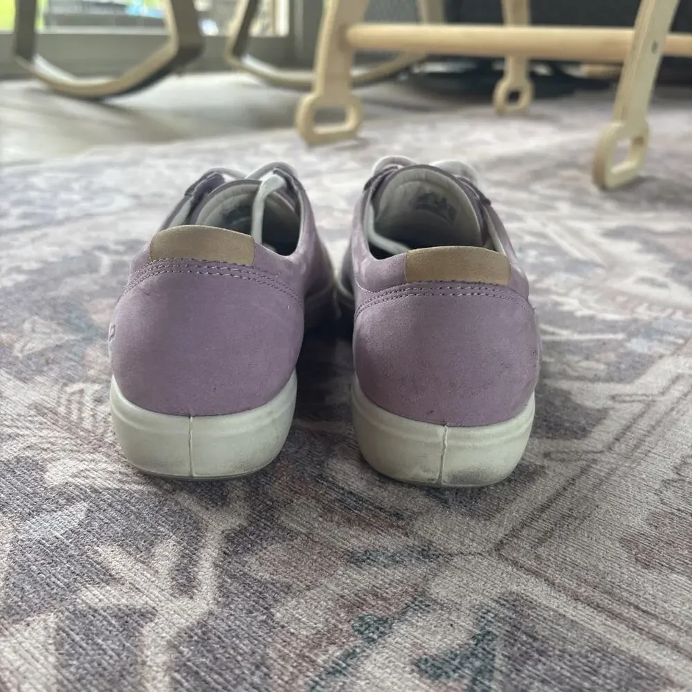 Ecco Soft 7 Women Pink Nubuck Size 7.5 Purple Lavender Lace Up Sneakers School